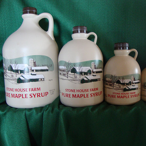 pure maple syrup in plastic jugs